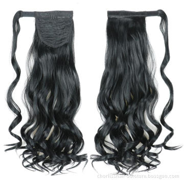 Best Selling Silky Natural Color Long Water Wave Organic Ponytail Attachment Synthetic Afro Kinky Curly Ponytail Hair Extensions